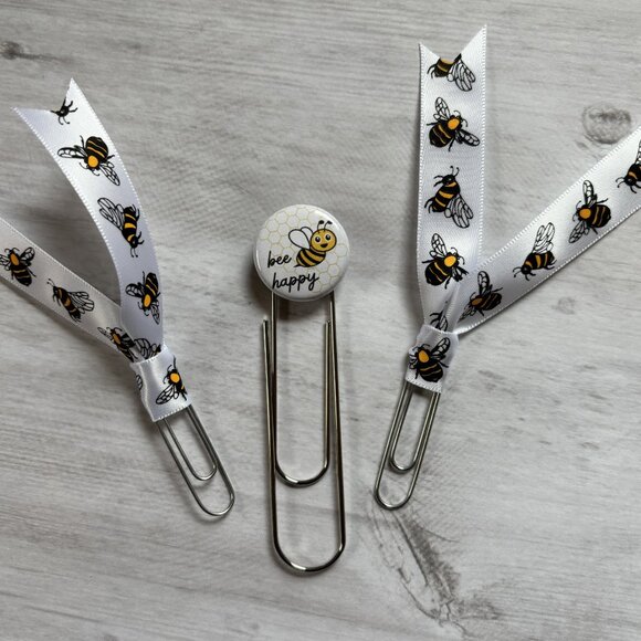 Bee Happy Jumbo Planner Clip Set - Cute Bee Ribbon Paperclips for Planners, Jour - Picture 2 of 4